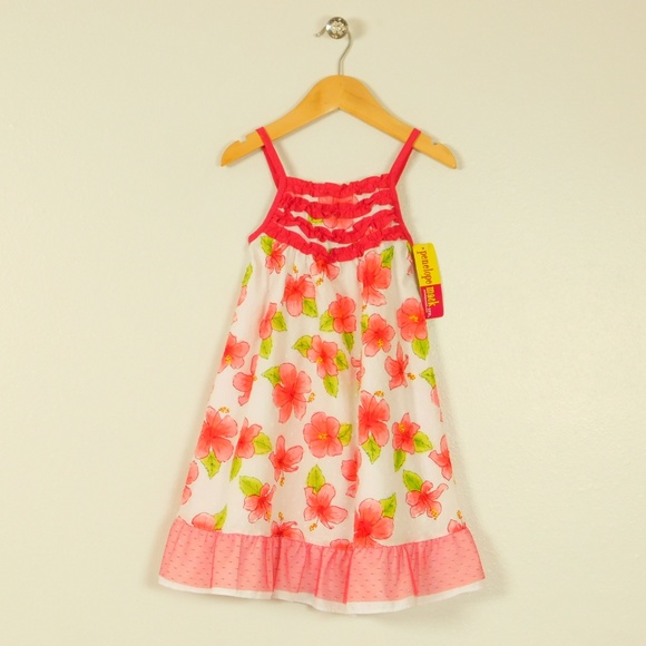 Penelope Mack Girls Coral Floral Ruffle Clip Dot Sundress Dress Size 5 NWT - Picture 1 of 7